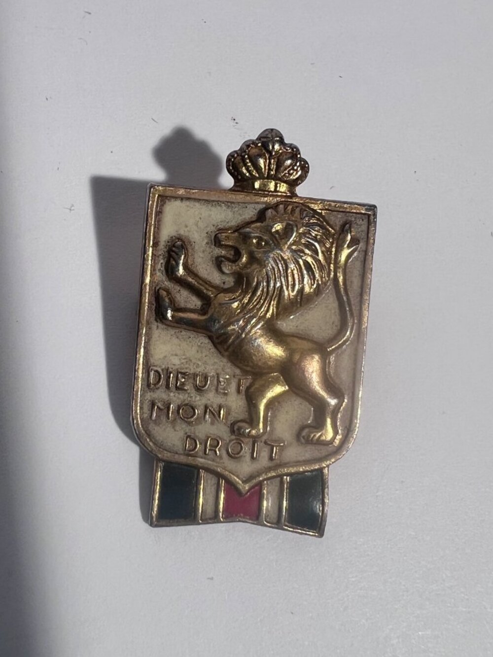 Vintage Belgium Heraldic Lion Crowned Coat of Arms Enamel Pin Brooch